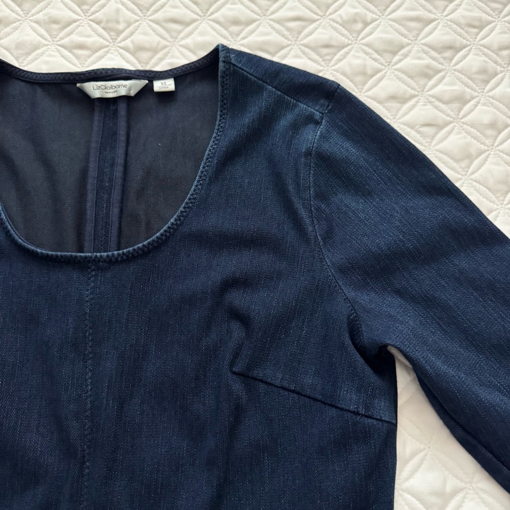 Liz Claiborne Dark Navy Blue Soft Stretch Denim 3/4 Sleeve Dress Size XS - Picture 8 of 14